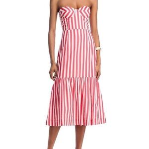 Striped Strapless Coral and White Women's Midi Dress was paid $118 for it NWT